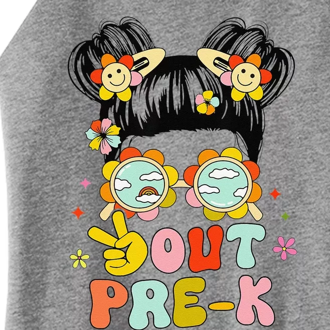 Peace Out Prek Graduation Messy Bun Women’s Perfect Tri Rocker Tank