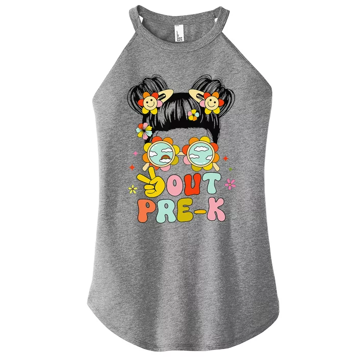 Peace Out Prek Graduation Messy Bun Women’s Perfect Tri Rocker Tank