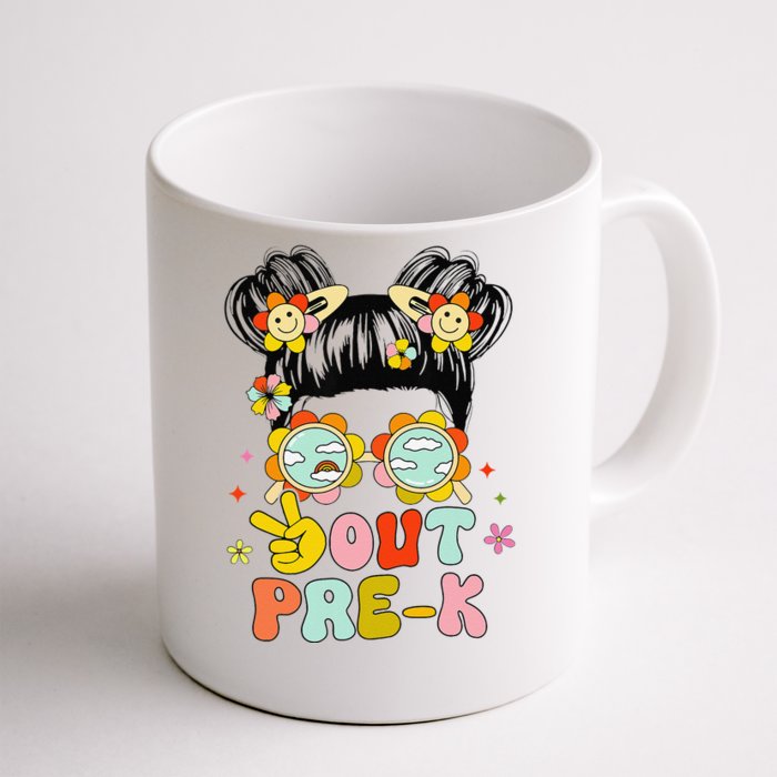 Peace Out Prek Graduation Messy Bun Front & Back Coffee Mug