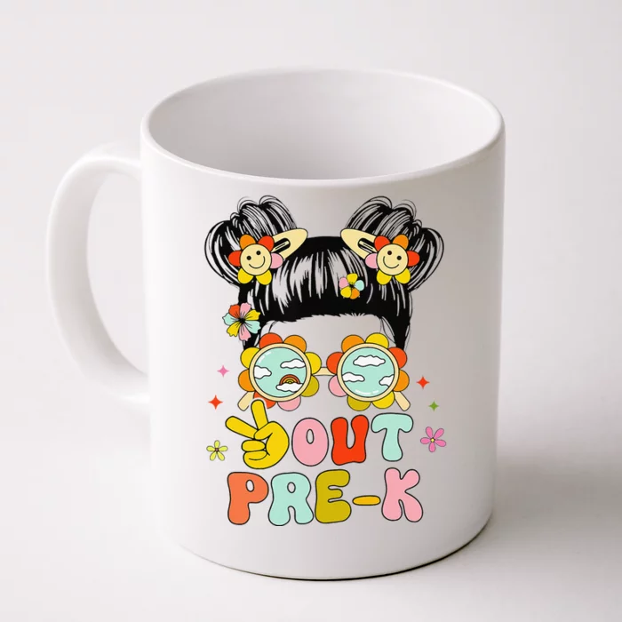 Peace Out Prek Graduation Messy Bun Front & Back Coffee Mug