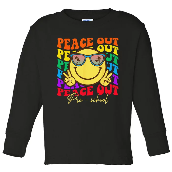 Peace Out Preschool Graduation Smile Retro Face Toddler Long Sleeve Shirt