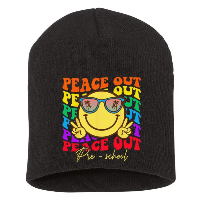 Peace Out Preschool Graduation Smile Retro Face Short Acrylic Beanie