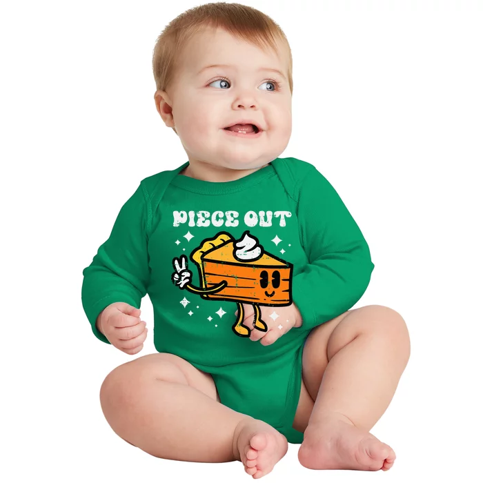 Piece Out Pumpkin Pie Funny Retro Thanksgiving Baby Long Sleeve Bodysuit