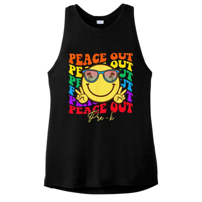 Peace Out PreK PreK Graduation Smile Retro Face Ladies Tri-Blend Wicking Tank