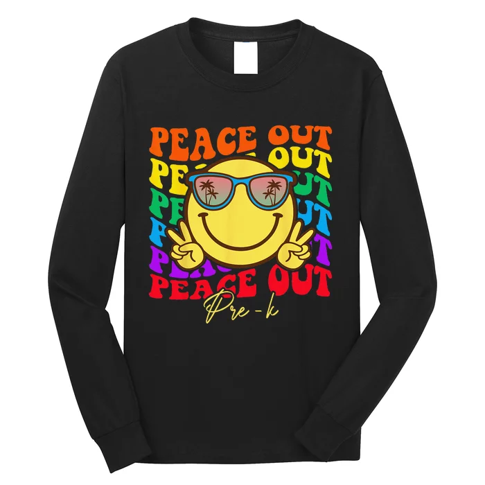 Peace Out PreK PreK Graduation Smile Retro Face Long Sleeve Shirt