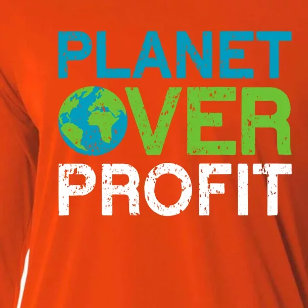 Planet Over Profit Climate Change Teens Funny Earth Day Gift Cooling Performance Long Sleeve Crew