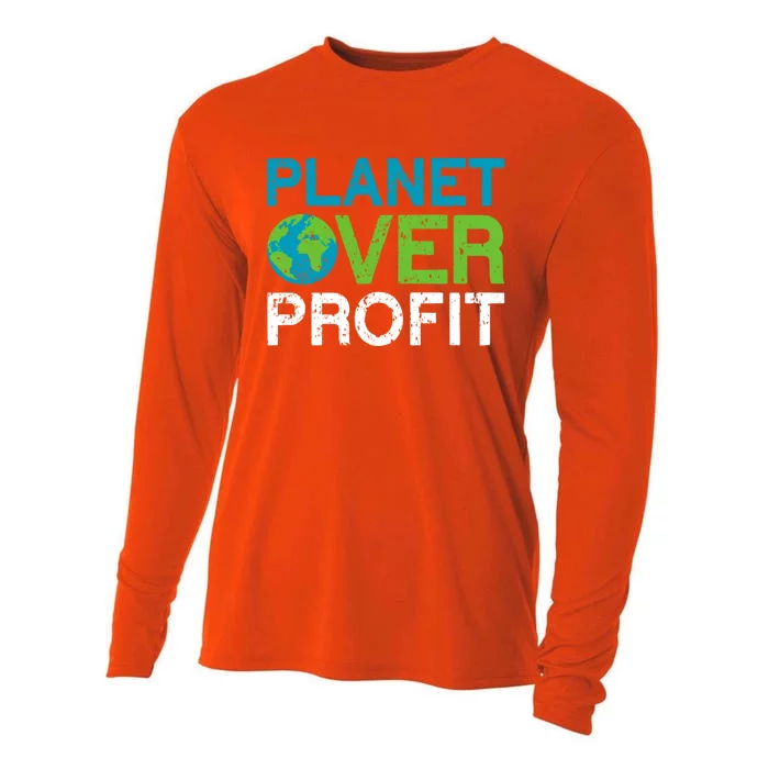 Planet Over Profit Climate Change Teens Funny Earth Day Gift Cooling Performance Long Sleeve Crew