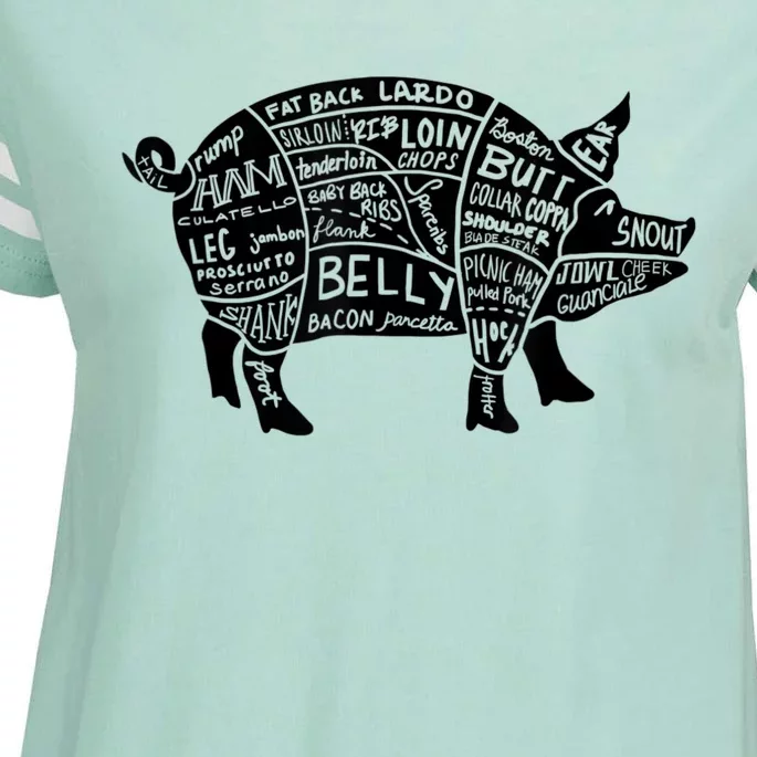 Parts Of Pork Funny Hog Meat Cuts Chefs Cooks Butchers Enza Ladies Jersey Football T-Shirt