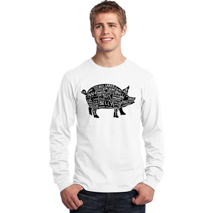 Parts Of Pork Funny Hog Meat Cuts Chefs Cooks Butchers Tall Long Sleeve T-Shirt