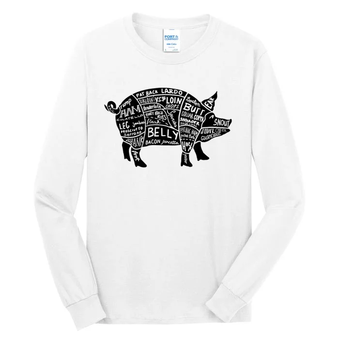 Parts Of Pork Funny Hog Meat Cuts Chefs Cooks Butchers Tall Long Sleeve T-Shirt