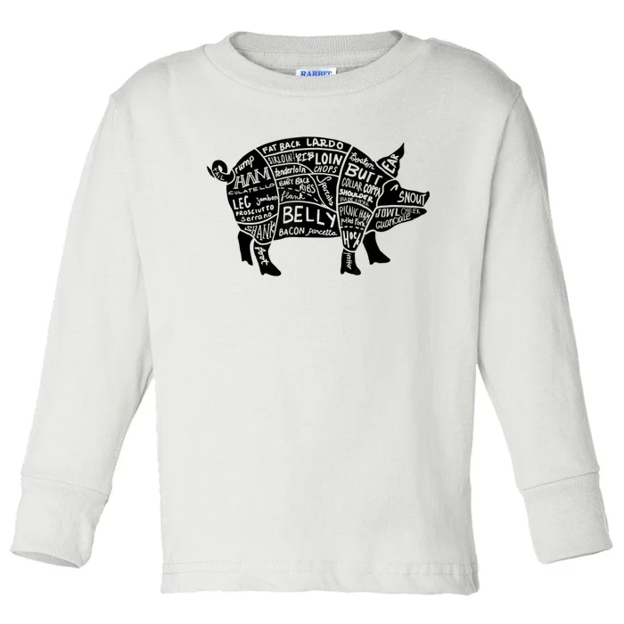 Parts Of Pork Funny Hog Meat Cuts Chefs Cooks Butchers Toddler Long Sleeve Shirt