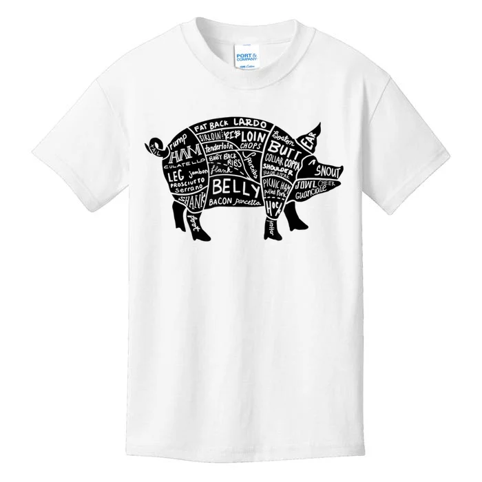 Parts Of Pork Funny Hog Meat Cuts Chefs Cooks Butchers Kids T-Shirt