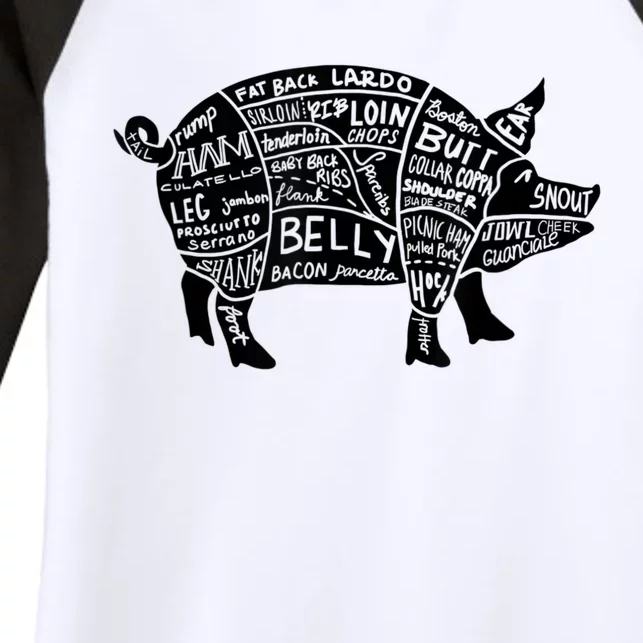 Parts Of Pork Funny Hog Meat Cuts Chefs Cooks Butchers Women's Tri-Blend 3/4-Sleeve Raglan Shirt