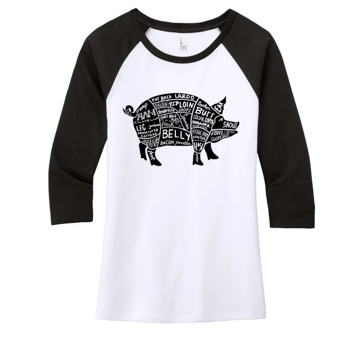 Parts Of Pork Funny Hog Meat Cuts Chefs Cooks Butchers Women's Tri-Blend 3/4-Sleeve Raglan Shirt