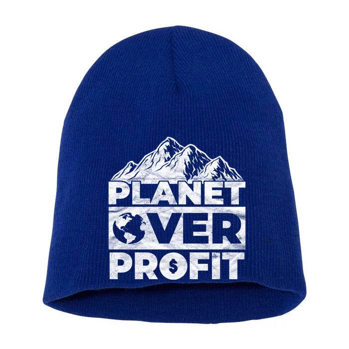 Planet Over Profit Acting Environtally Conscious Gift Short Acrylic Beanie