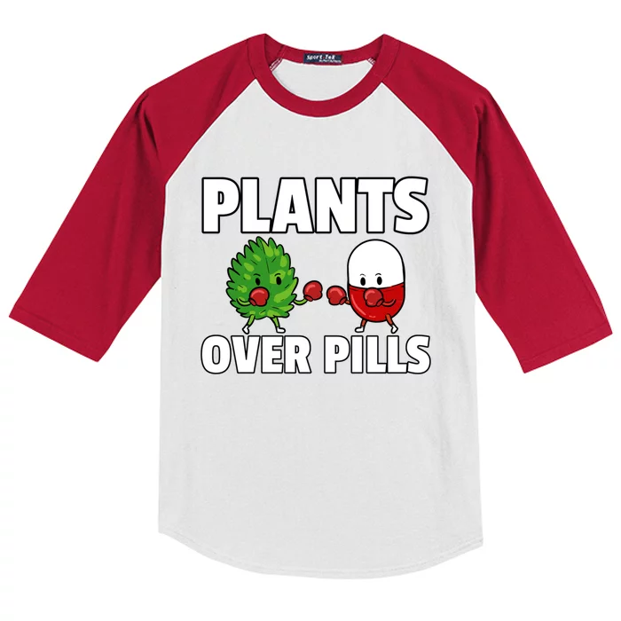 Plants Over Pills Natural Healthy Medical Gift Kids Colorblock Raglan Jersey