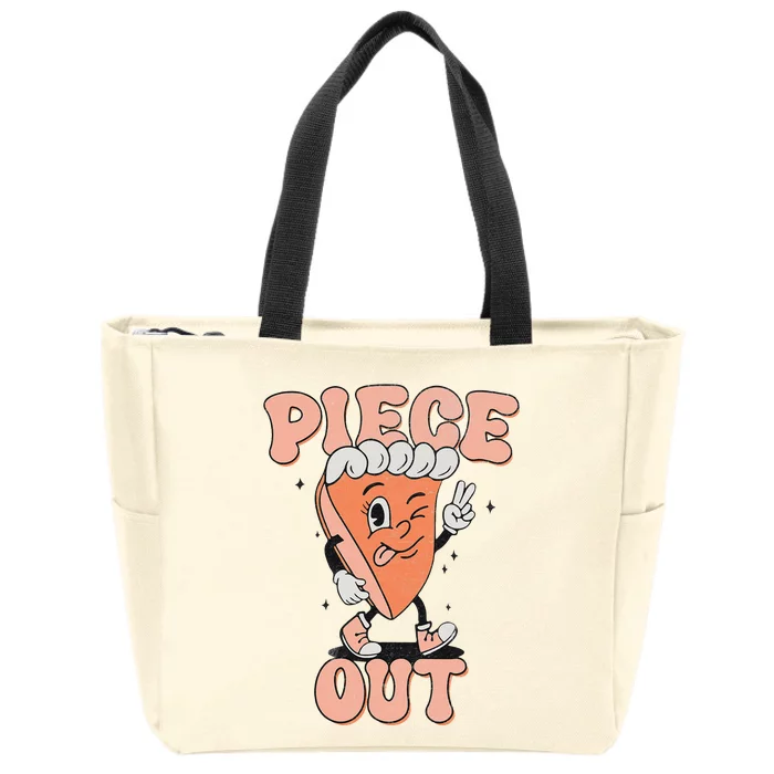 Piece Out Pumpkin Pie Retro Thanksgiving Fall Vibes Groovy Zip Tote Bag