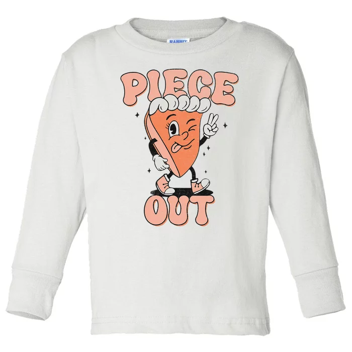 Piece Out Pumpkin Pie Retro Thanksgiving Fall Vibes Groovy Toddler Long Sleeve Shirt