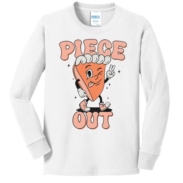 Piece Out Pumpkin Pie Retro Thanksgiving Fall Vibes Groovy Kids Long Sleeve Shirt