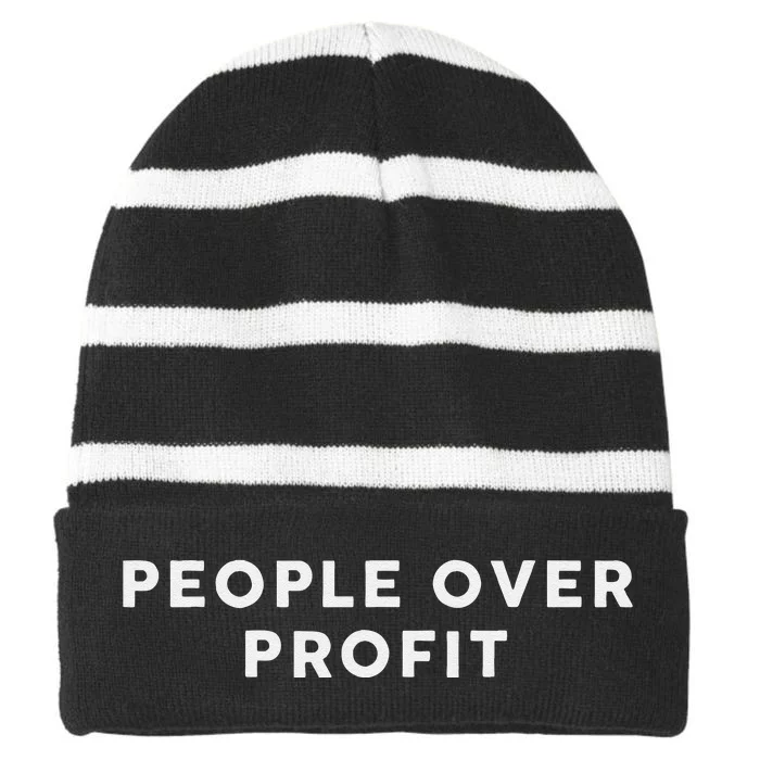 People Over Profit Kamala Harris 2024 Striped Beanie with Solid Band