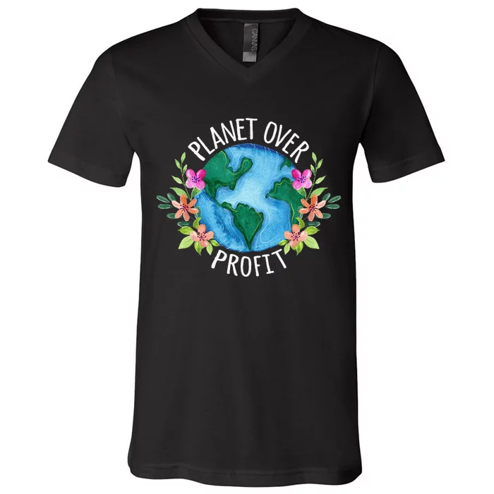 Planet Over Profit Save The Earth Campaign Awareness V-Neck T-Shirt