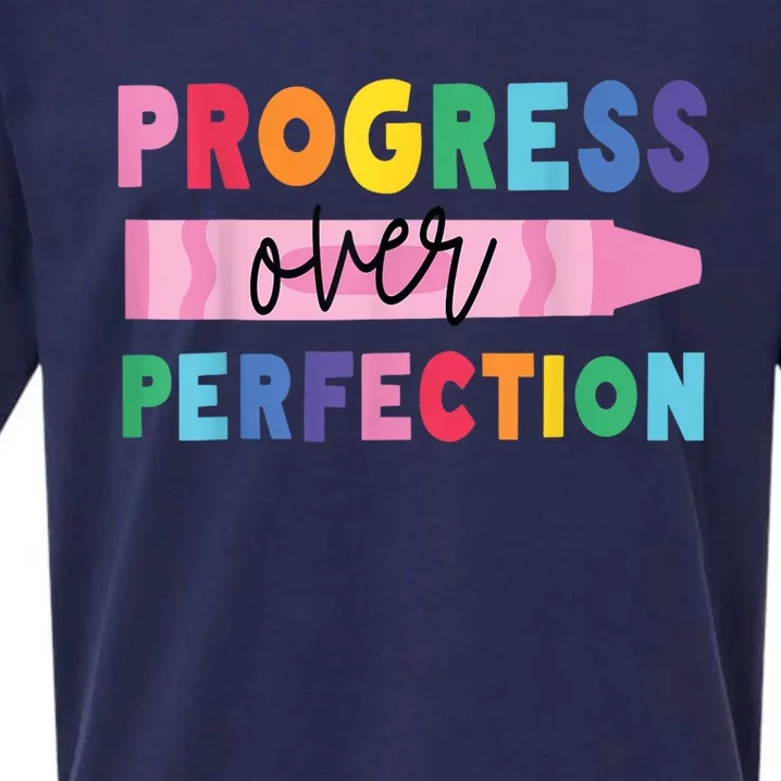 Progress Over Perfection Funny Motivational Teacher School Sueded Cloud Jersey T-Shirt