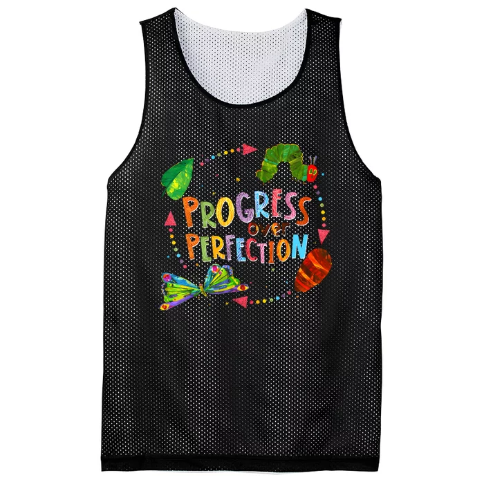 Progress Over Perfection Very Hungry Caterpillar Teacher Mesh Reversible Basketball Jersey Tank