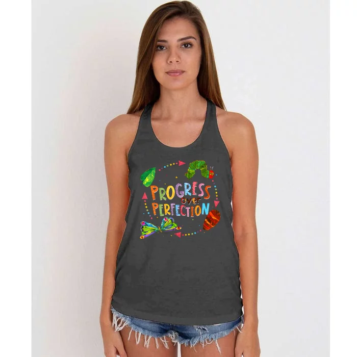 Progress Over Perfection Very Hungry Caterpillar Teacher Women's Knotted Racerback Tank