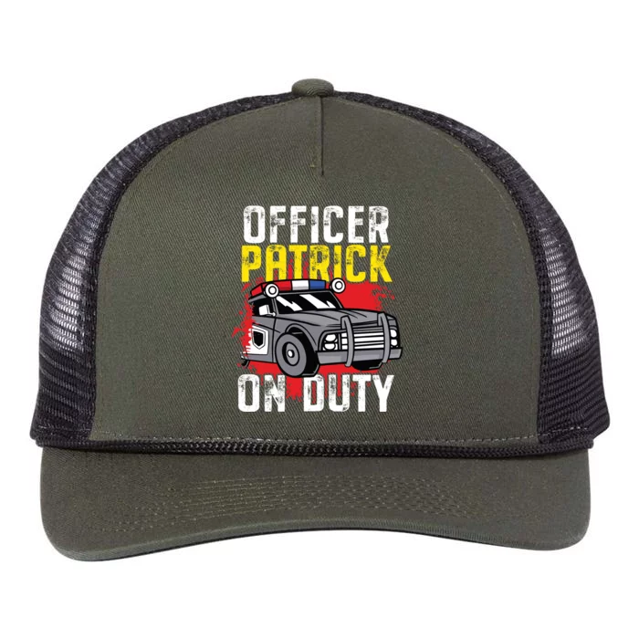 Police Officer Patrick On Duty Cute Gift Personalized Police Car Great Gift Retro Rope Trucker Hat Cap