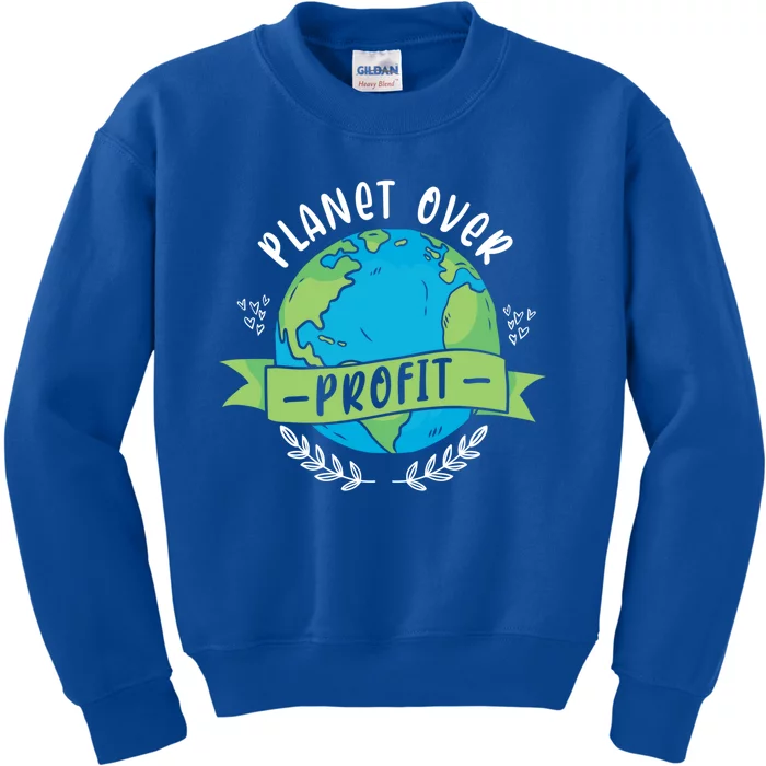 Planet Over Profit Global Warming Earth Day Climate Change Gift Kids Sweatshirt