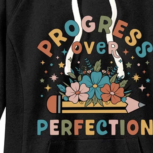 Progress Over Perfection | Teacher Wildflower Back To School Women's Fleece Hoodie