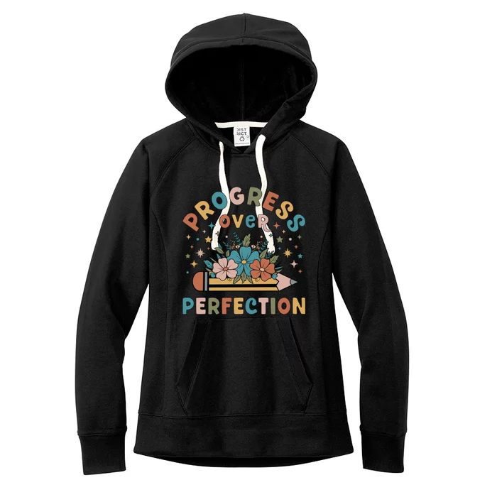 Progress Over Perfection | Teacher Wildflower Back To School Women's Fleece Hoodie