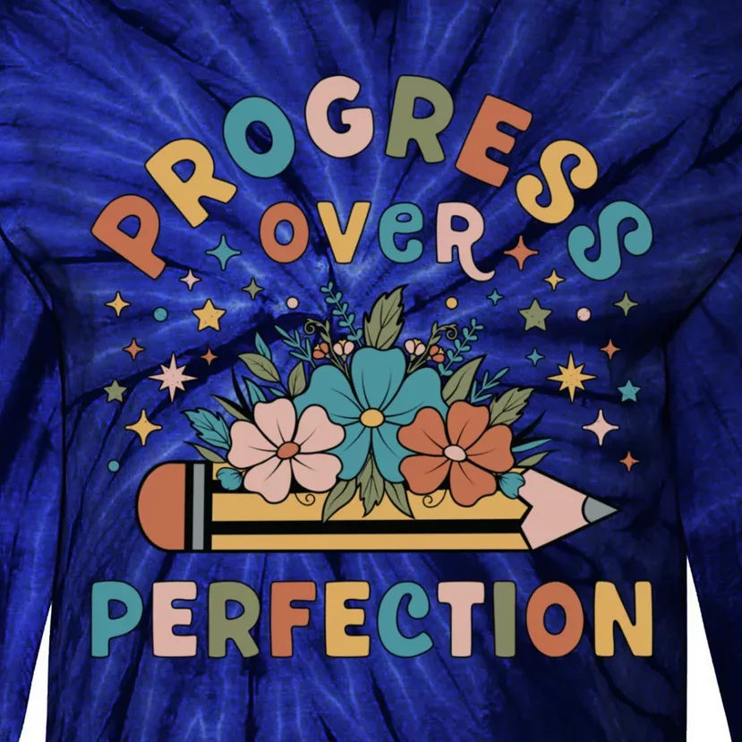 Progress Over Perfection | Teacher Wildflower Back To School Tie-Dye Long Sleeve Shirt