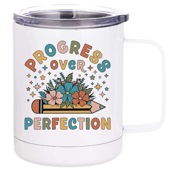 Progress Over Perfection | Teacher Wildflower Back To School Front & Back 12oz Stainless Steel Tumbler Cup