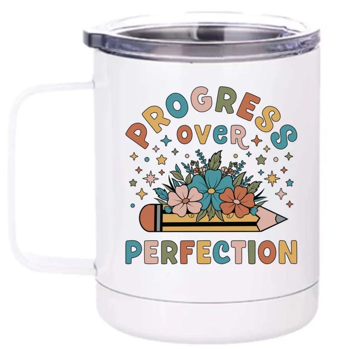 Progress Over Perfection | Teacher Wildflower Back To School Front & Back 12oz Stainless Steel Tumbler Cup