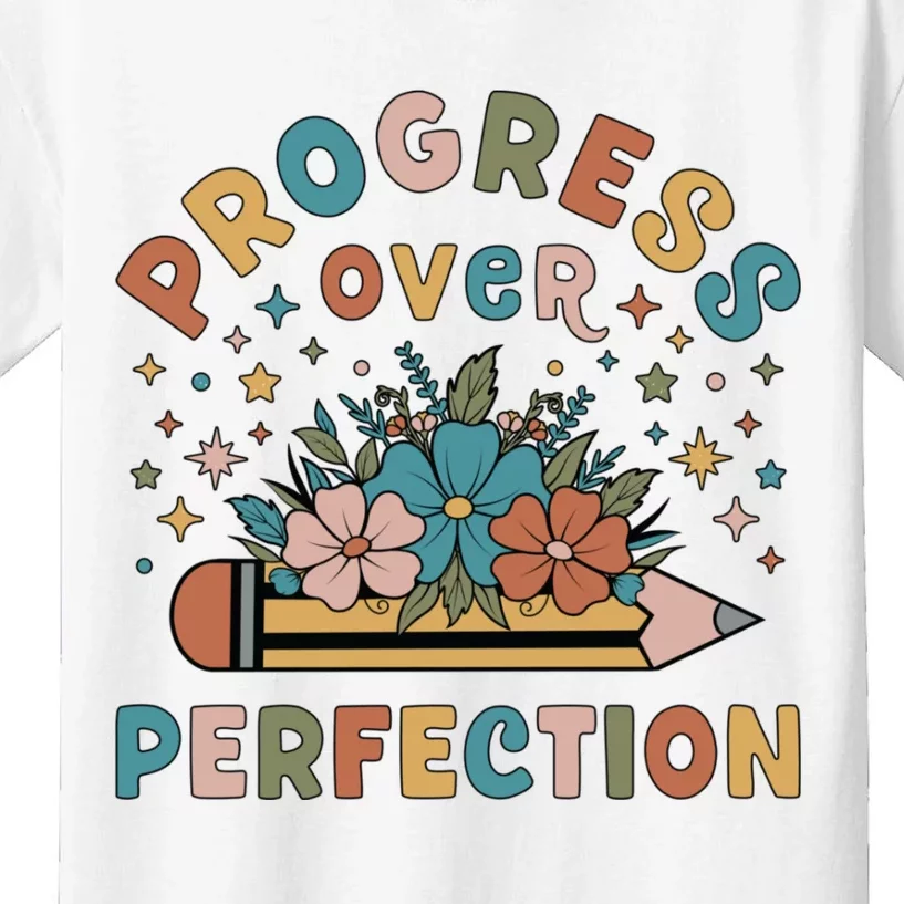 Progress Over Perfection | Teacher Wildflower Back To School Kids T-Shirt