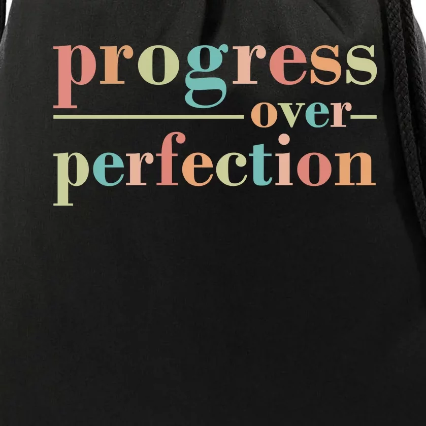 Progress Over Perfection Quote Drawstring Bag