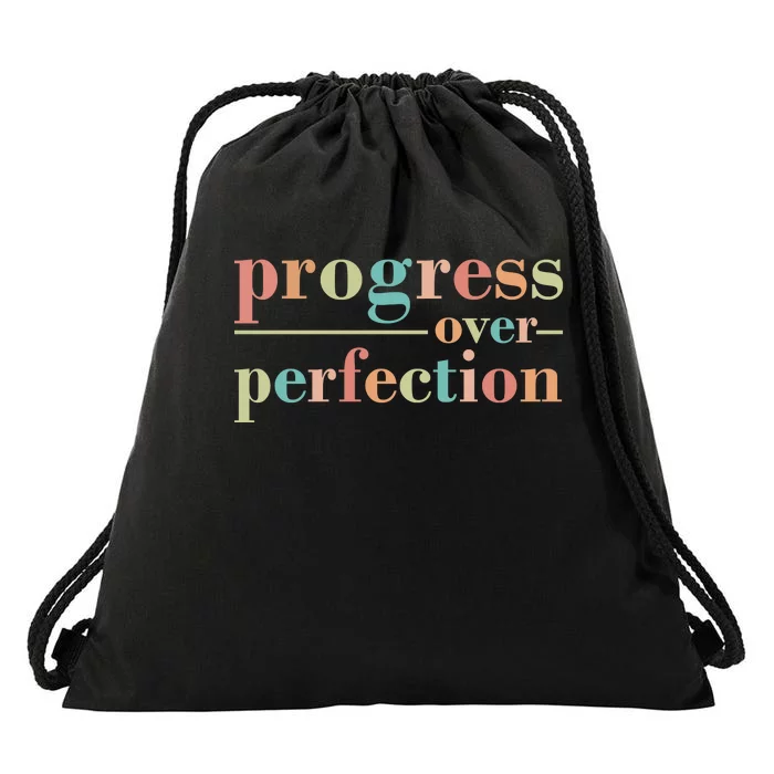 Progress Over Perfection Quote Drawstring Bag