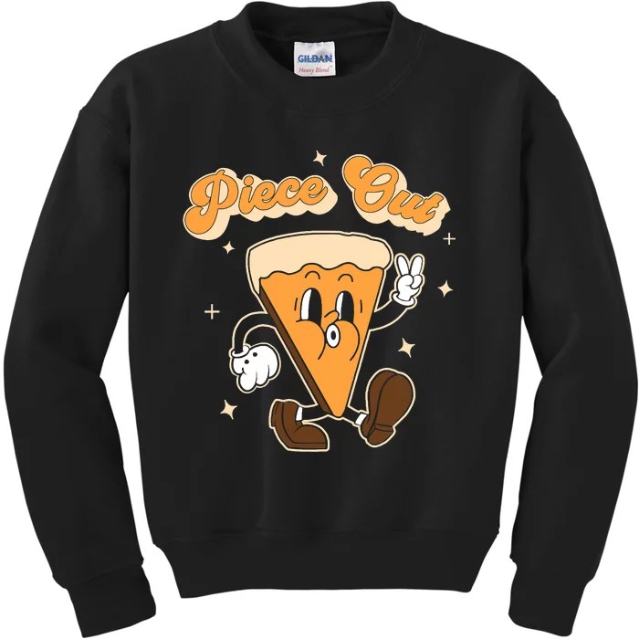 Piece Out Pumpkin Pie Retro Thanksgiving Fall Groovy Funny Kids Sweatshirt