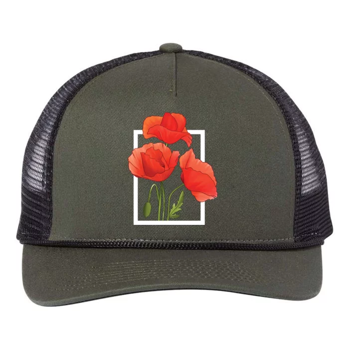 Poppy Flowers Retro Rope Trucker Hat Cap