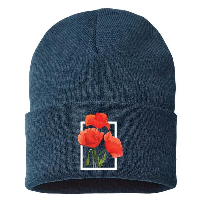 Poppy Flowers Sustainable Knit Beanie