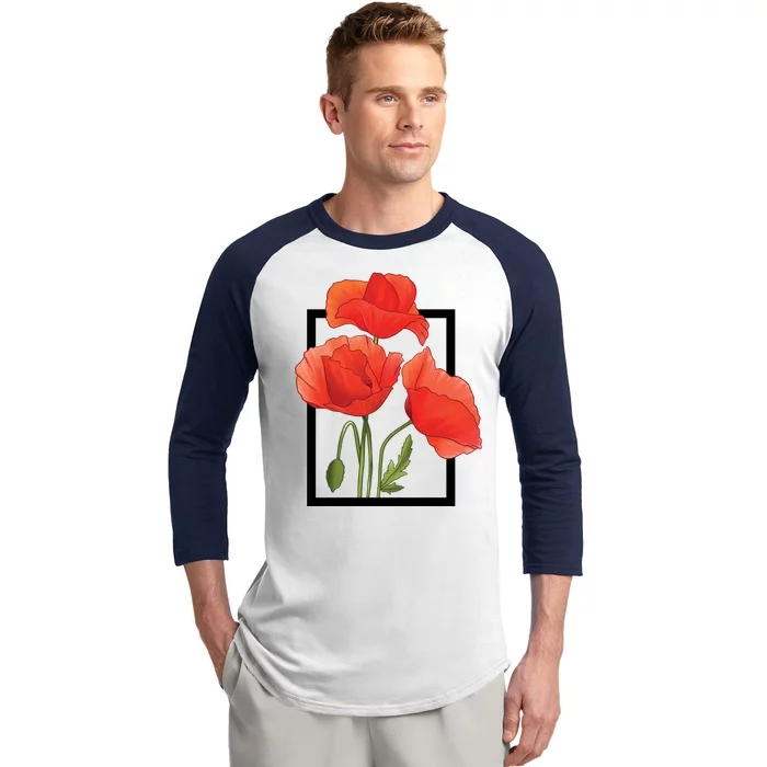 Poppy Flowers Baseball Sleeve Shirt