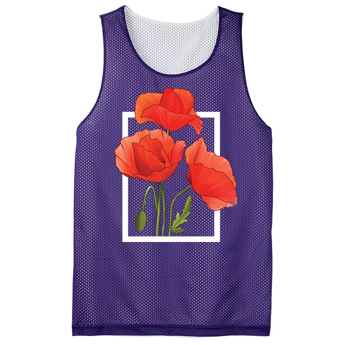 Poppy Flowers Mesh Reversible Basketball Jersey Tank