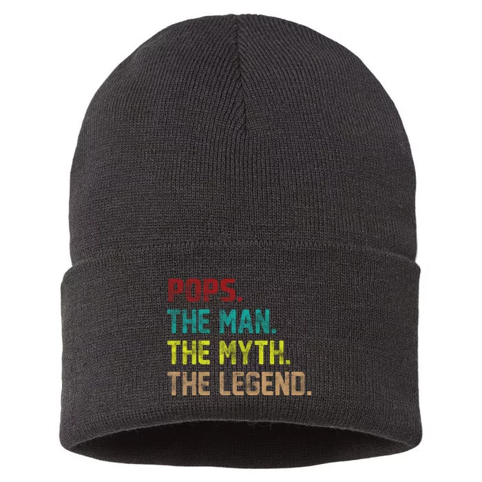 Pops The Man The Myth The Legend Funny Grandpa Sustainable Knit Beanie