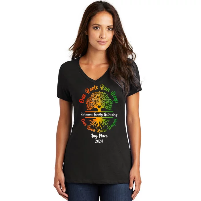 Personalize Our Roots Run Deep Family Reunion Custom Women's V-Neck T-Shirt