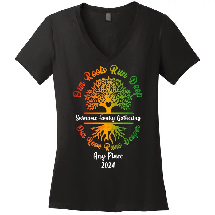 Personalize Our Roots Run Deep Family Reunion Custom Women's V-Neck T-Shirt