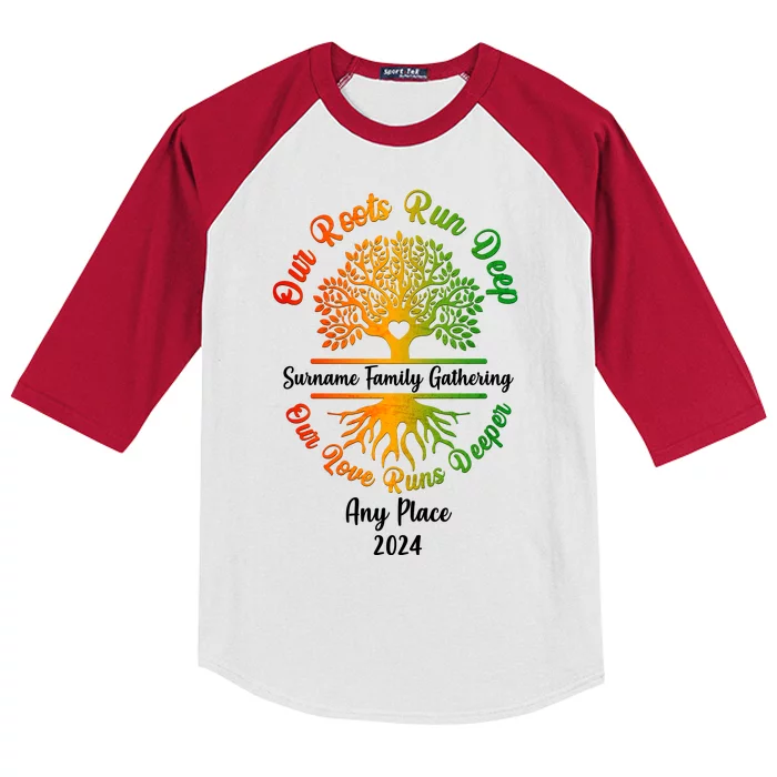 Personalize Our Roots Run Deep Family Reunion Custom Kids Colorblock Raglan Jersey