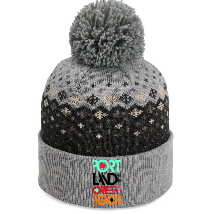 Portland Oregon Retro Typography The Baniff Cuffed Pom Beanie