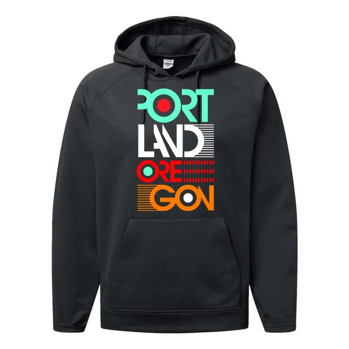 Portland Oregon Retro Typography Performance Fleece Hoodie