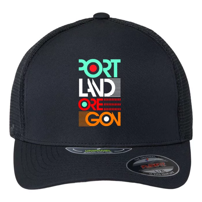 Portland Oregon Retro Typography Flexfit Unipanel Trucker Cap